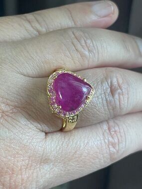 Certified Natural Ruby Heart-Shaped & Sapphire Accent 18k GP Size 7 925 Silver